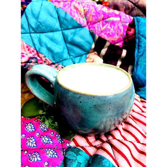 Aqua Pottery Mug with a Carved Sand Dollar in Sea Foam Green & Tan - Picture 3 of 10